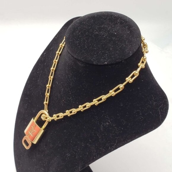 Authentic Louis Vuitton Lock and Key Gold Color with Gold Plated Chain Necklace - Picture 3 of 8
